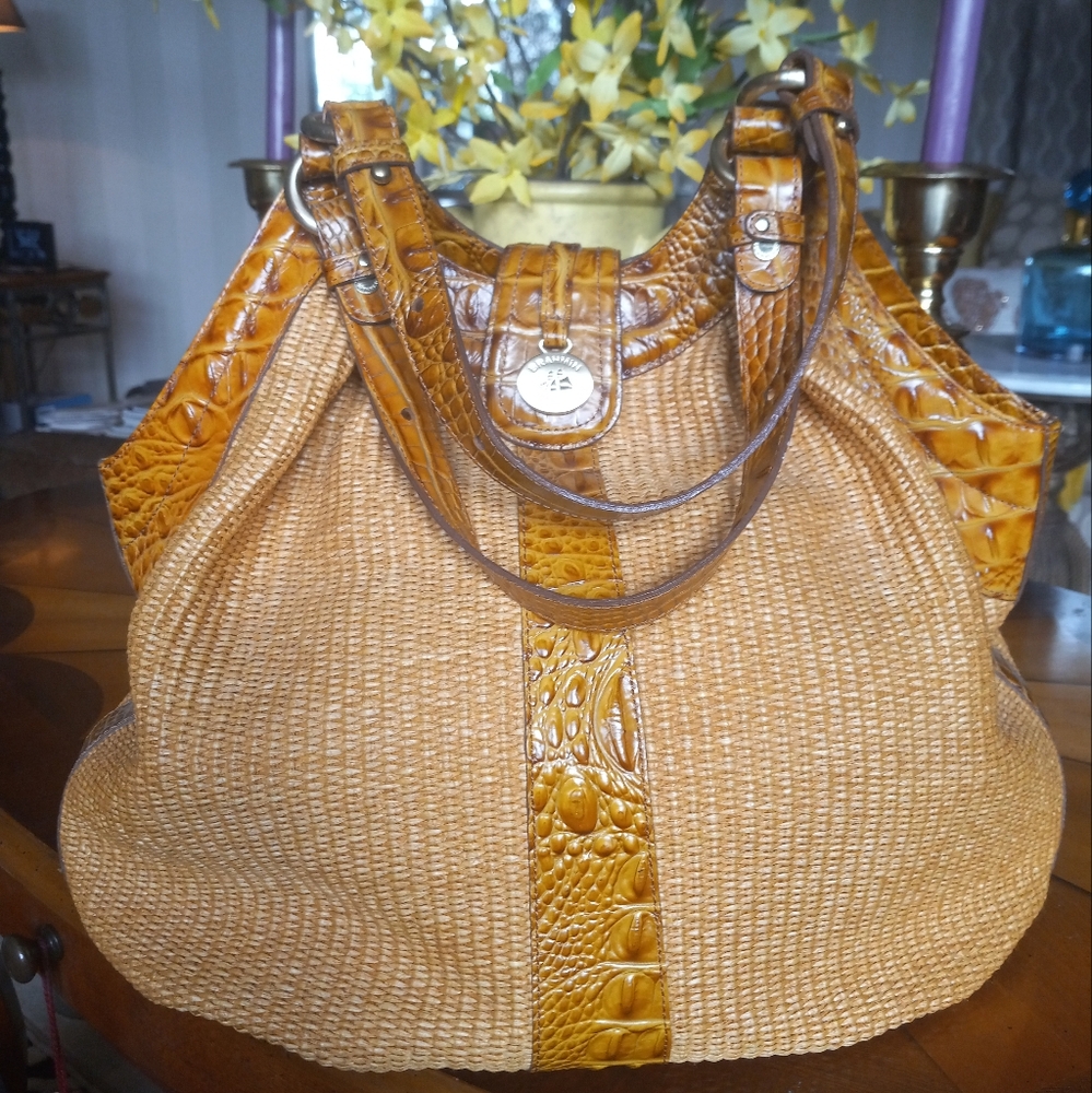 Brahmin NWOT Large Tan Raffia Leather Stylish Bag